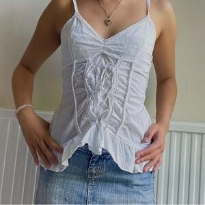 white front tie lace crop tops